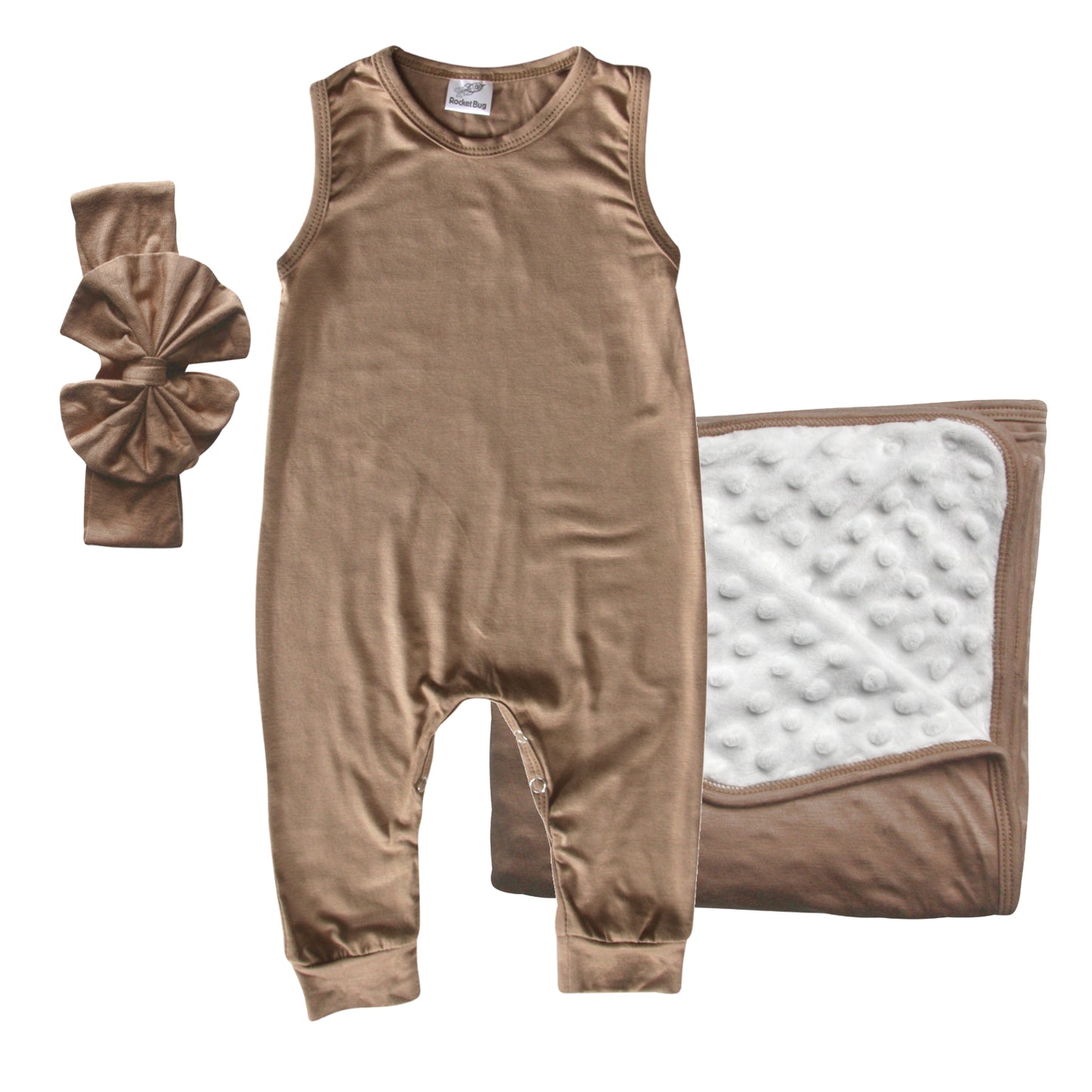 Rocket Bug GIFT SET- Sleeveless Romper, Matching Blanket, and Hat or Headband for Boys and Girls-Gender Neutral