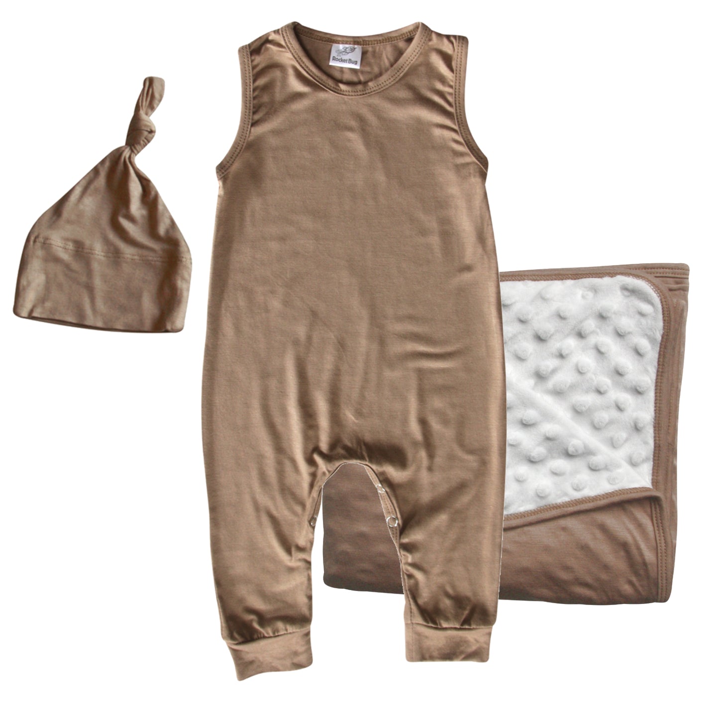 Rocket Bug GIFT SET- Sleeveless Romper, Matching Blanket, and Hat or Headband for Boys and Girls-Gender Neutral