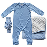 Rocket Bug GIFT SET- Silky Long Sleeve Baby Romper, Matching Blanket, and Hat or Headband for Boys and Girls-Gender Neutral