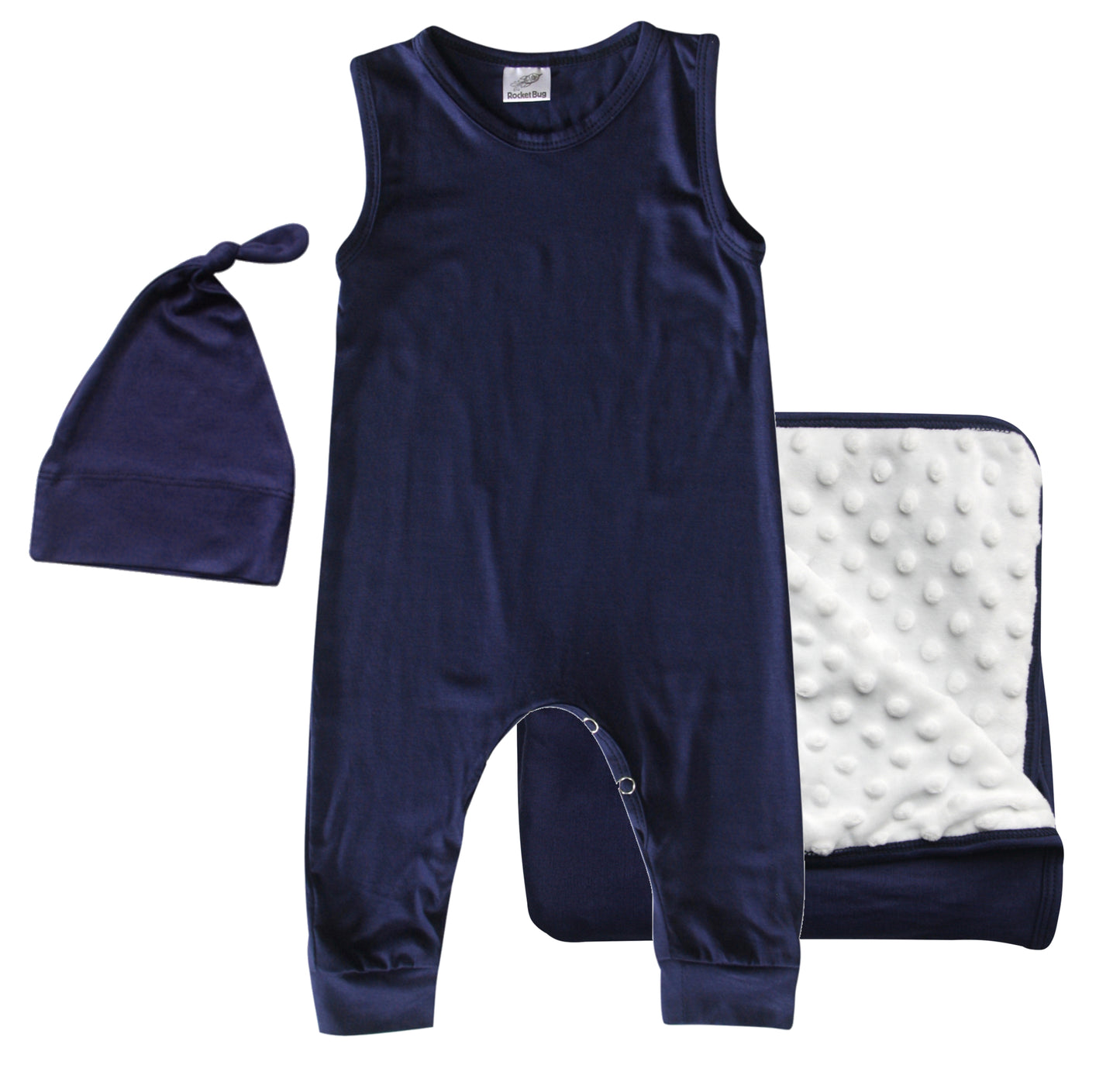 Rocket Bug GIFT SET- Sleeveless Romper, Matching Blanket, and Hat or Headband for Boys and Girls-Gender Neutral