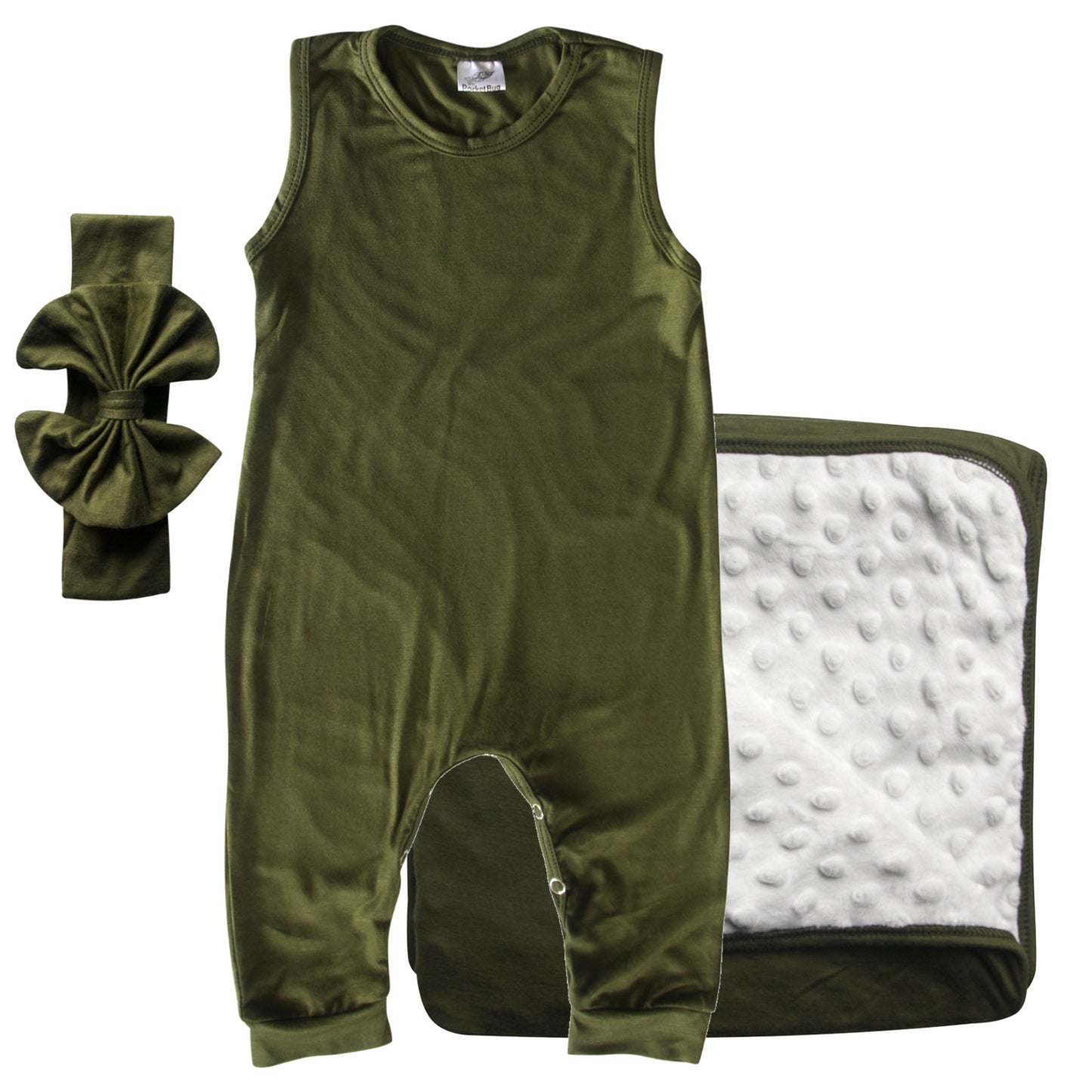 Rocket Bug GIFT SET- Sleeveless Romper, Matching Blanket, and Hat or Headband for Boys and Girls-Gender Neutral