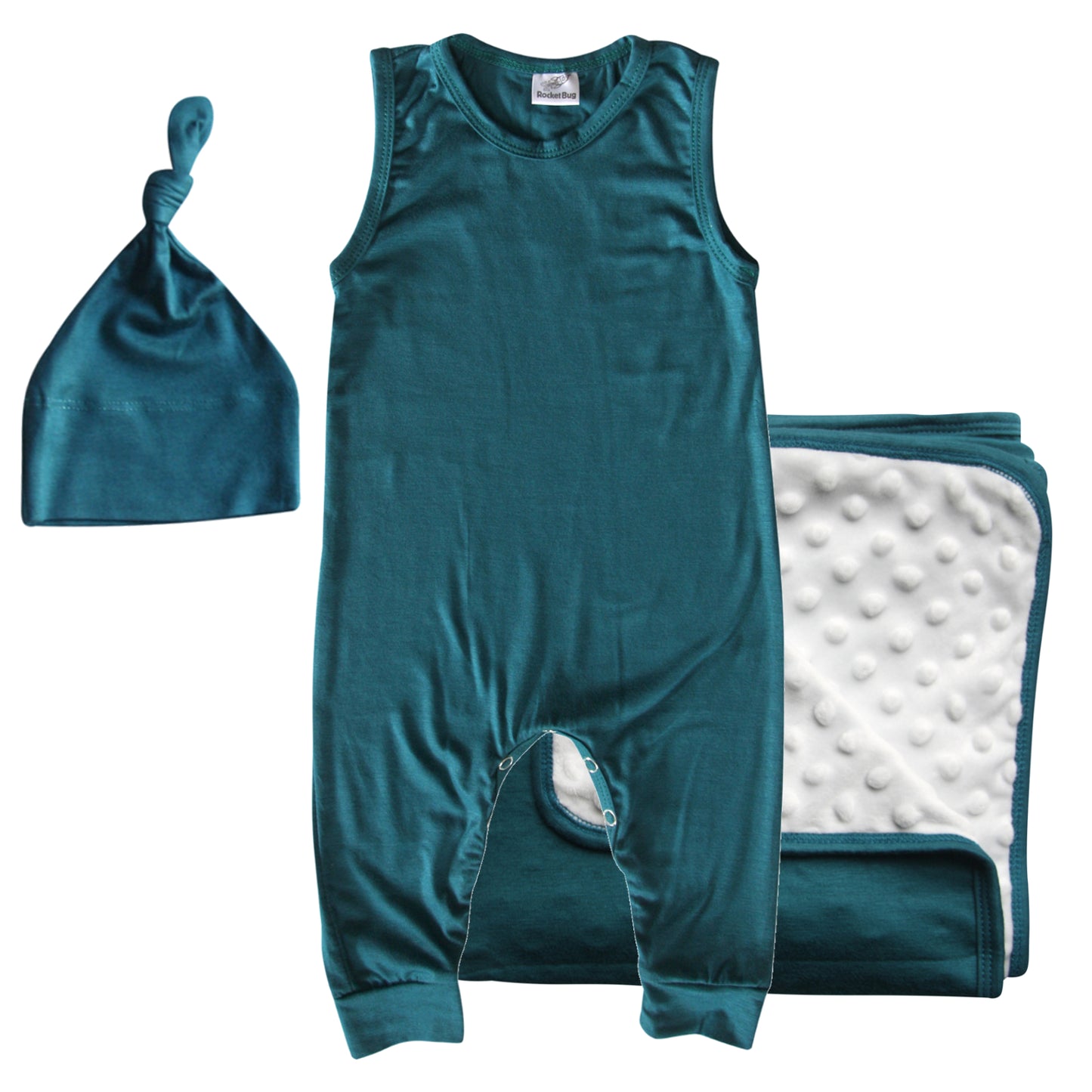 Rocket Bug GIFT SET- Sleeveless Romper, Matching Blanket, and Hat or Headband for Boys and Girls-Gender Neutral