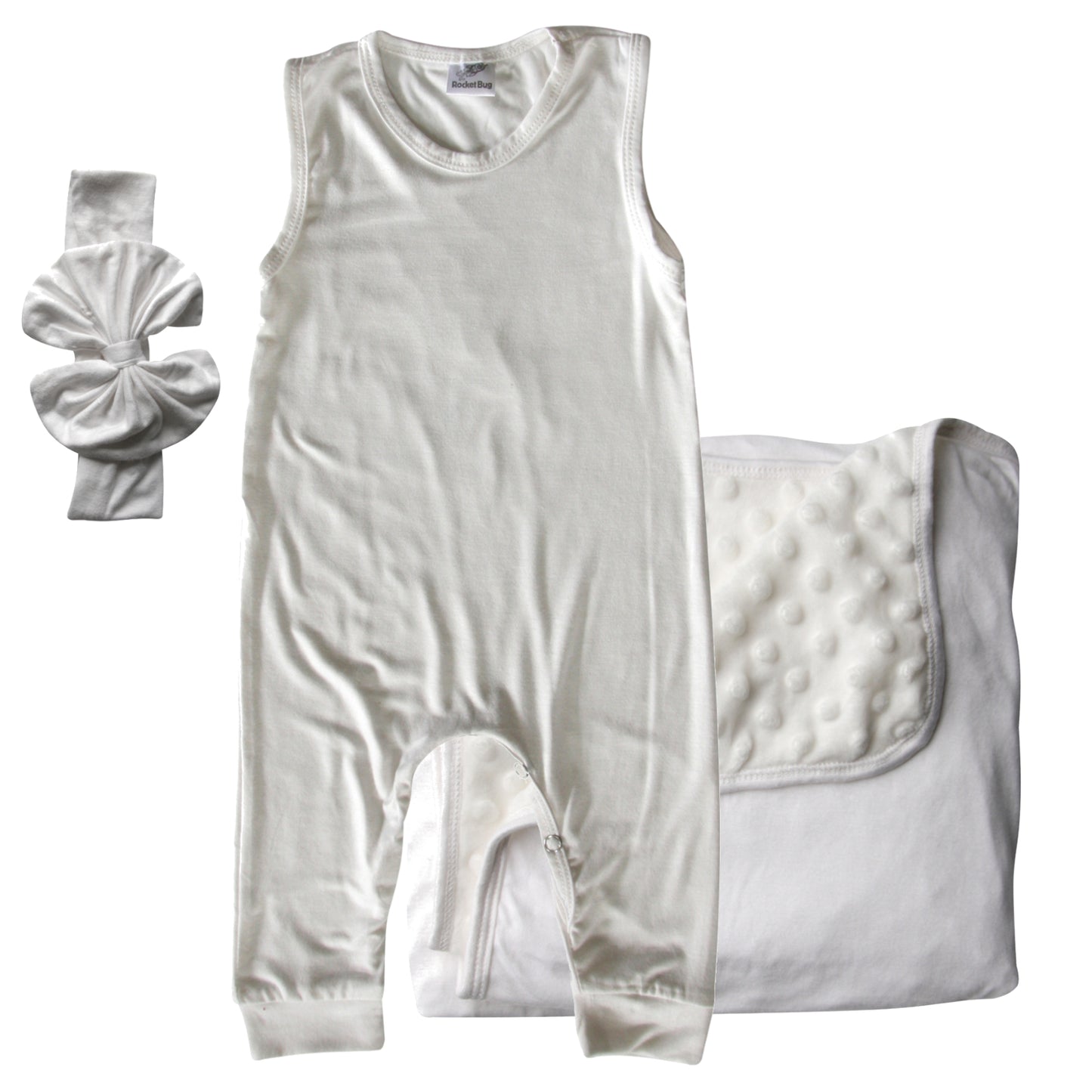 Rocket Bug GIFT SET- Sleeveless Romper, Matching Blanket, and Hat or Headband for Boys and Girls-Gender Neutral
