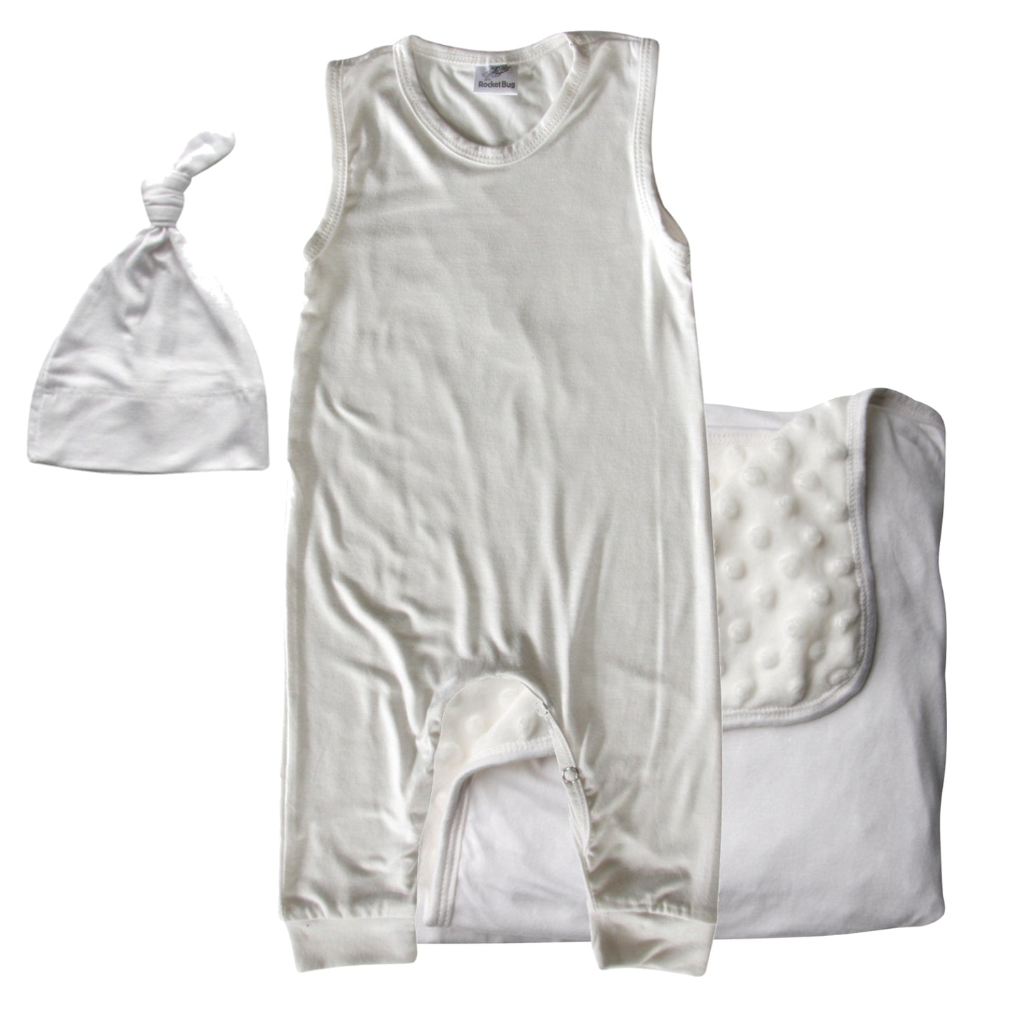Rocket Bug GIFT SET- Sleeveless Romper, Matching Blanket, and Hat or Headband for Boys and Girls-Gender Neutral