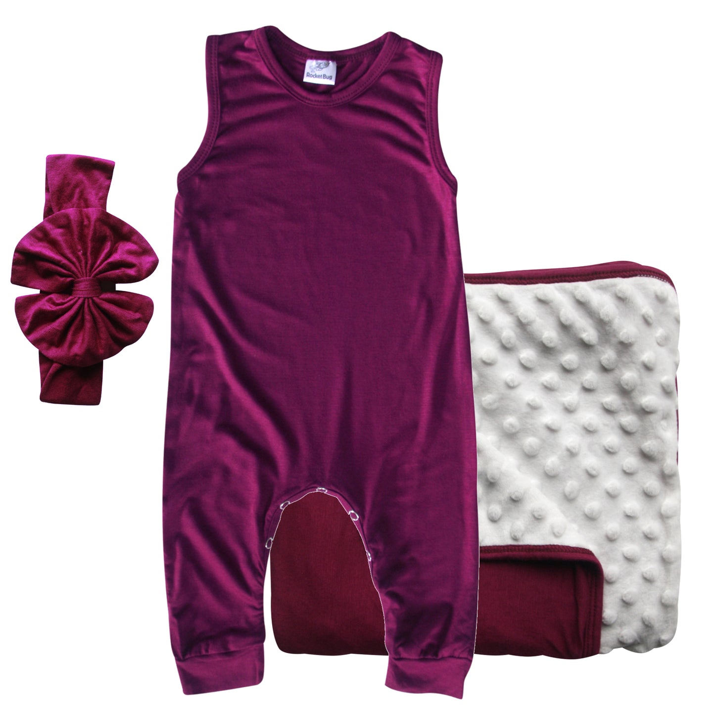Rocket Bug GIFT SET- Sleeveless Romper, Matching Blanket, and Hat or Headband for Boys and Girls-Gender Neutral