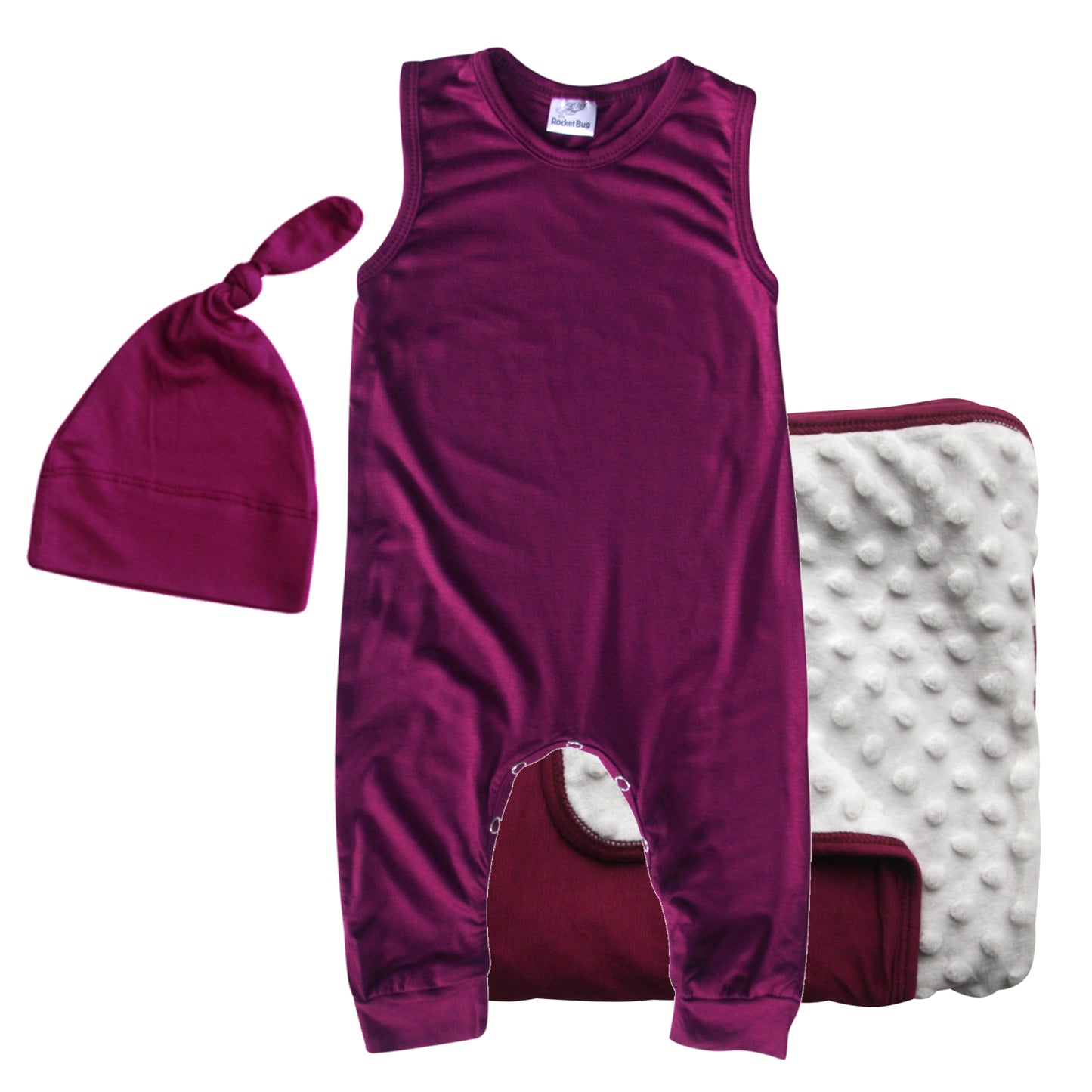 Rocket Bug GIFT SET- Sleeveless Romper, Matching Blanket, and Hat or Headband for Boys and Girls-Gender Neutral