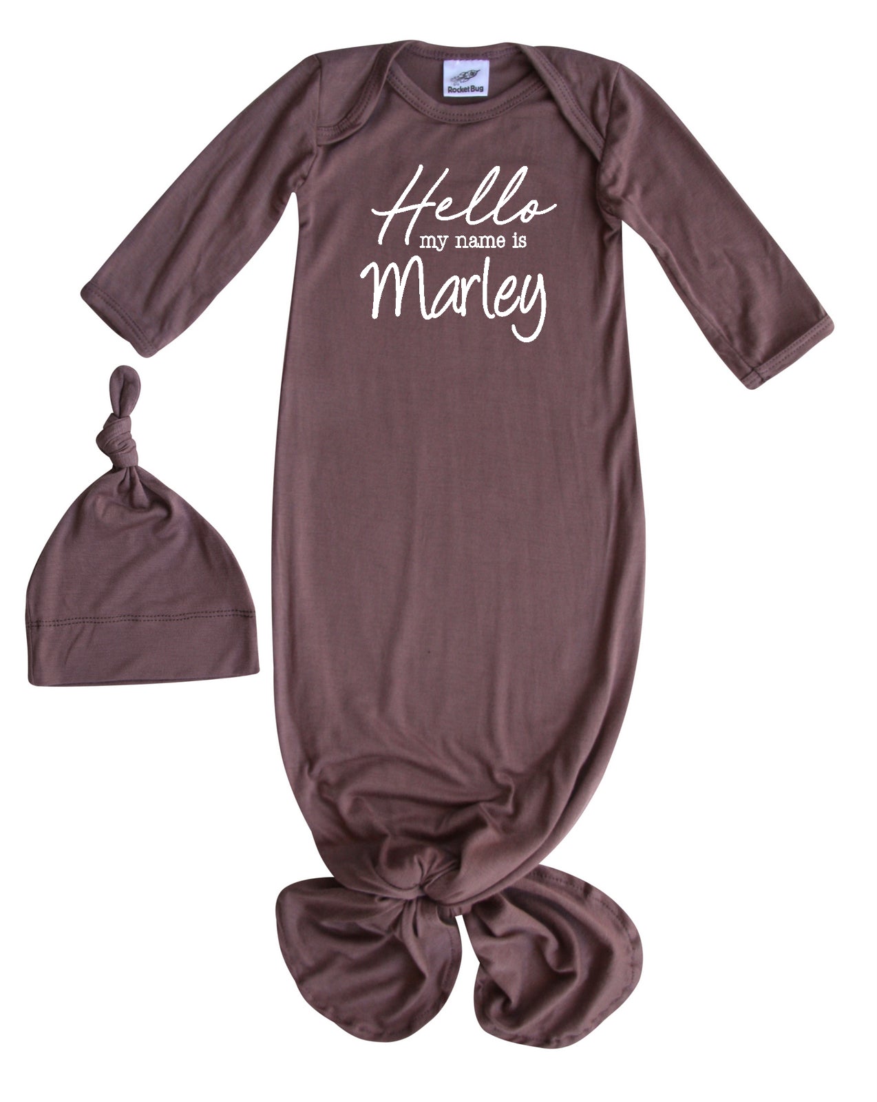 Hello Name Personalized Silky Knotted Baby Gown Silky Dark Mauve