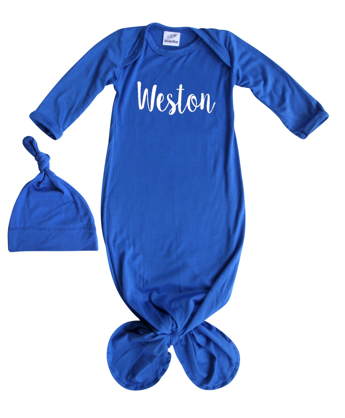 'Lush' Personalized Silky Knotted Baby Knotted Gown for Boys & Girls Silky Royal Blue