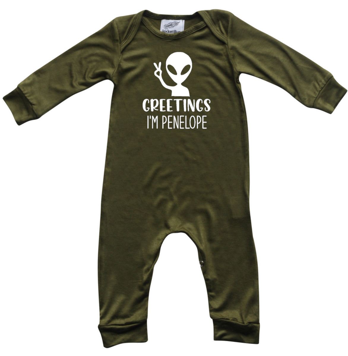 Greetings Alien Personalized Custom Silky Long Sleeve Baby Romper