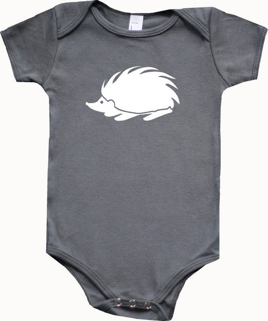 Woodland Animal Silhouette Baby Bodysuit-Hedgehog Brown