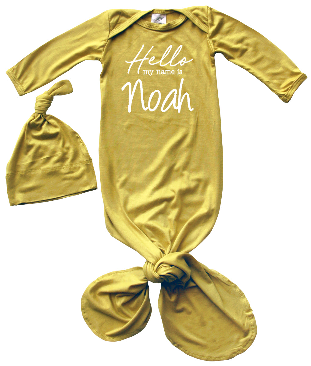 Hello Name Personalized Silky Knotted Baby Gown Silky Maize
