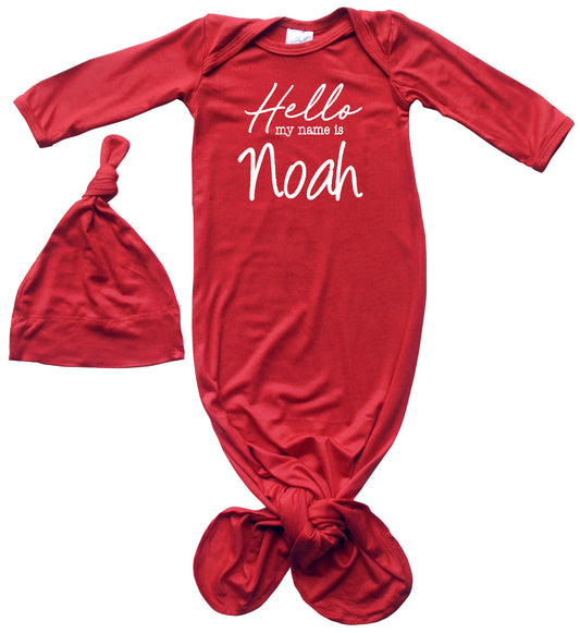 Hello Name Personalized Silky Knotted Baby Gown Silky Red
