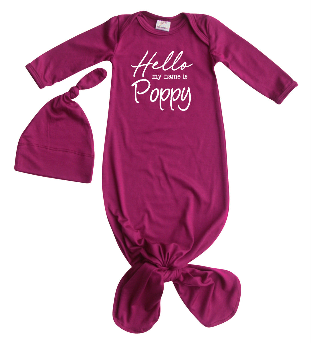 Hello Name Personalized Silky Knotted Baby Gown Silky Wine