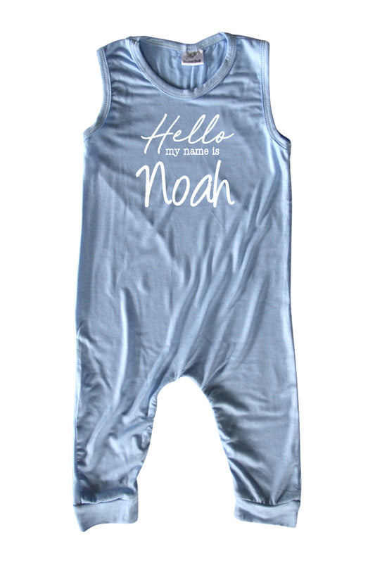 Hello My Name Is Personalized Custom Silky Sleeveless Baby Romper for Boys and Girls