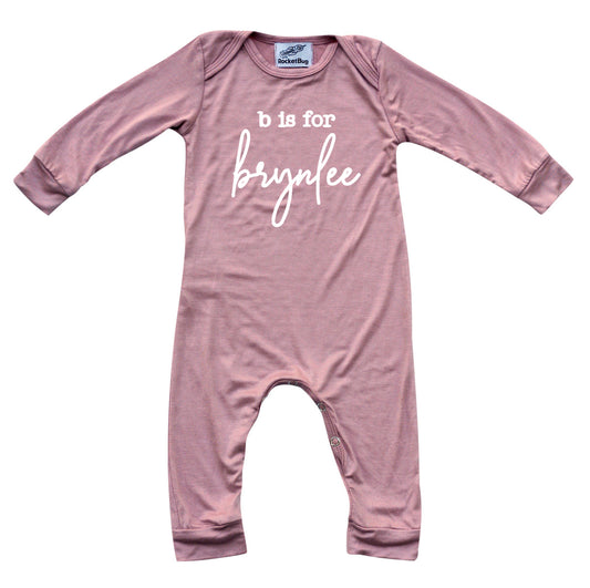 Initial Personalized Custom Silky Long Sleeve Baby Romper Silky Dusty Rose Romper Only