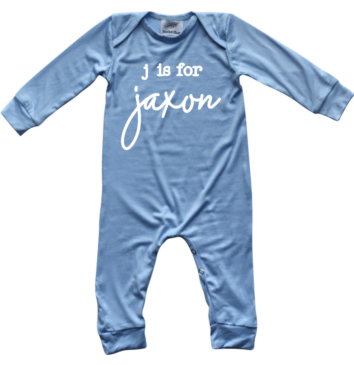 Initial Personalized Custom Silky Long Sleeve Baby Romper Silky Light Blue Romper Only