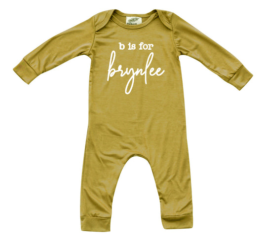 Initial Personalized Custom Silky Long Sleeve Baby Romper Silky Maize Romper Only