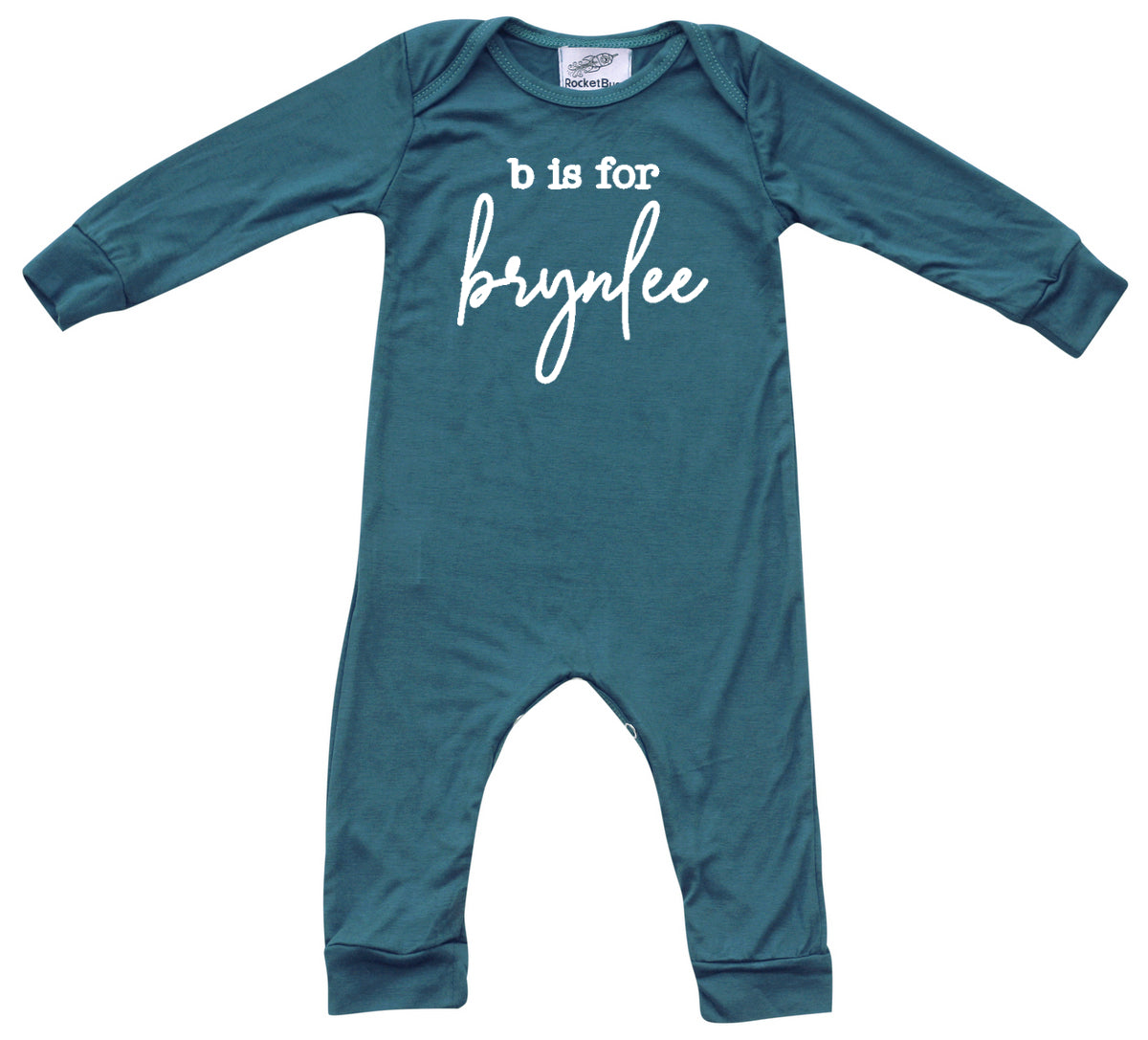 Initial Personalized Custom Silky Long Sleeve Baby Romper Silky Midnight Teal Romper Only