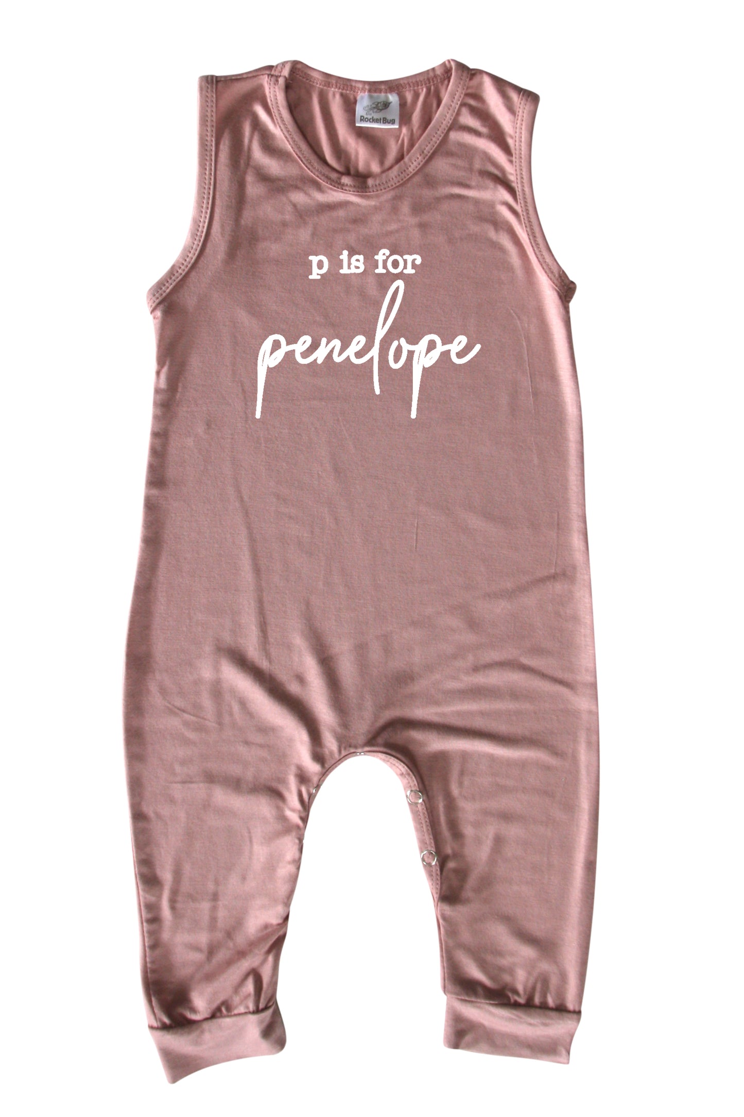 Initial Personalized Custom Silky Sleeveless Baby Romper for Boys and Girls Dusty Rose