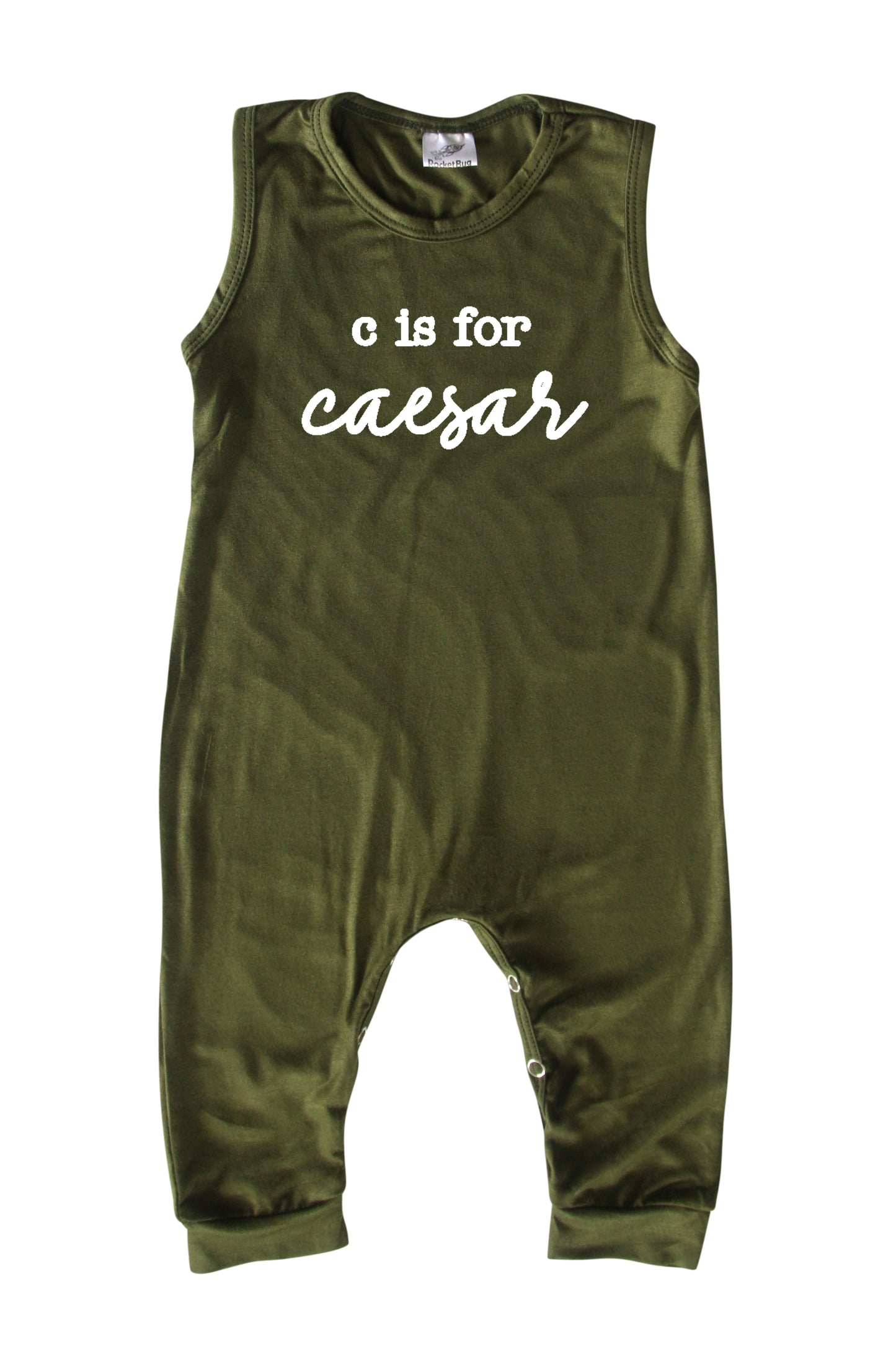 Initial Personalized Custom Silky Sleeveless Baby Romper for Boys and Girls Army Green