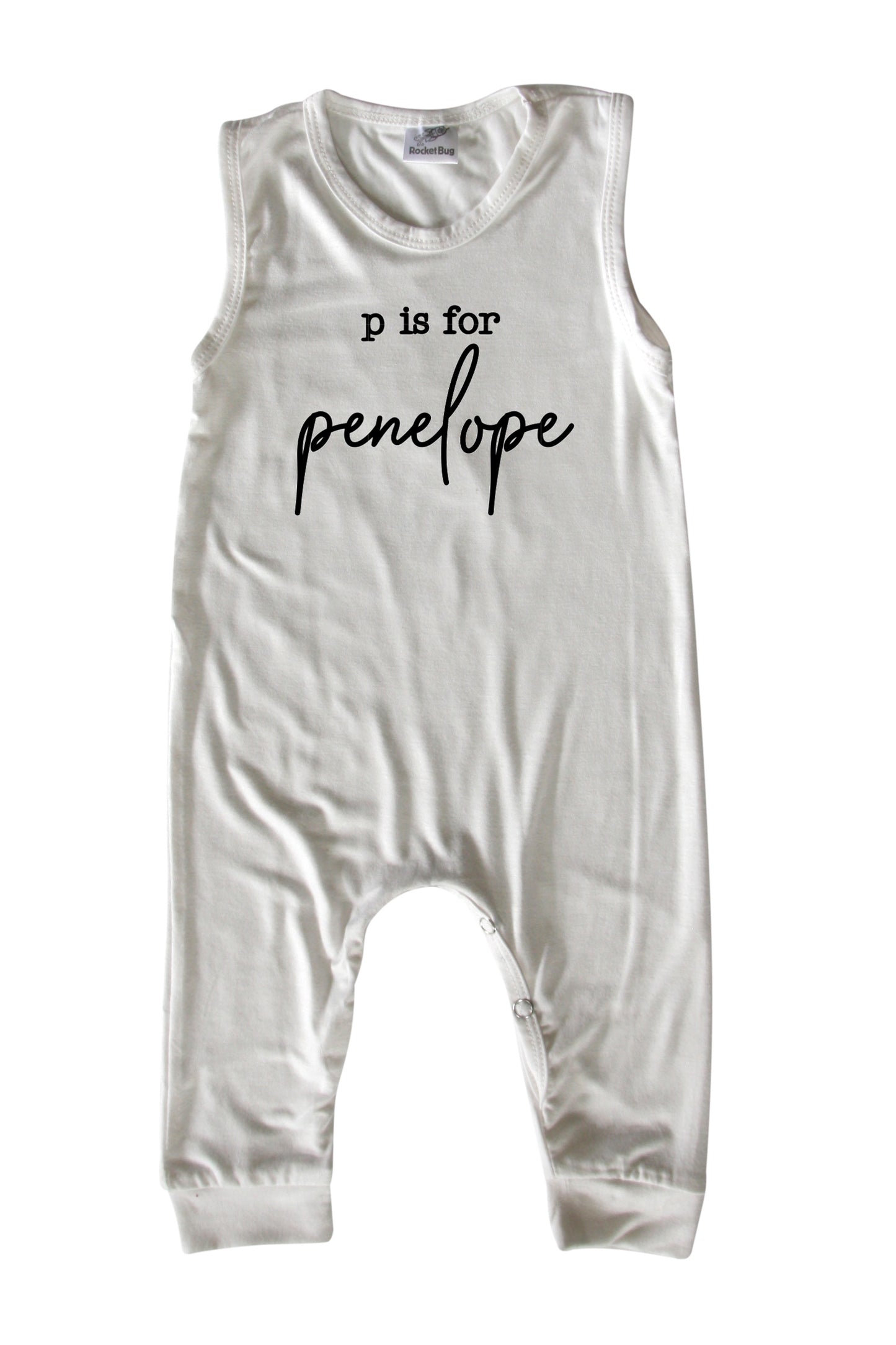 Initial Personalized Custom Silky Sleeveless Baby Romper for Boys and Girls Off White