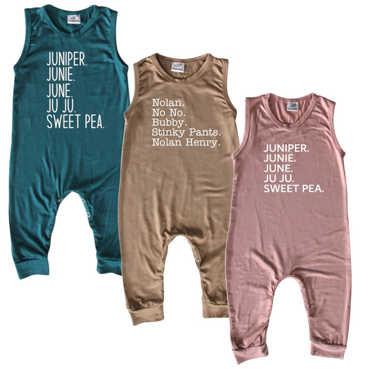 Personalized Nickname Custom Silky Sleeveless Baby Romper for Boys and Girls-Gender Neutral