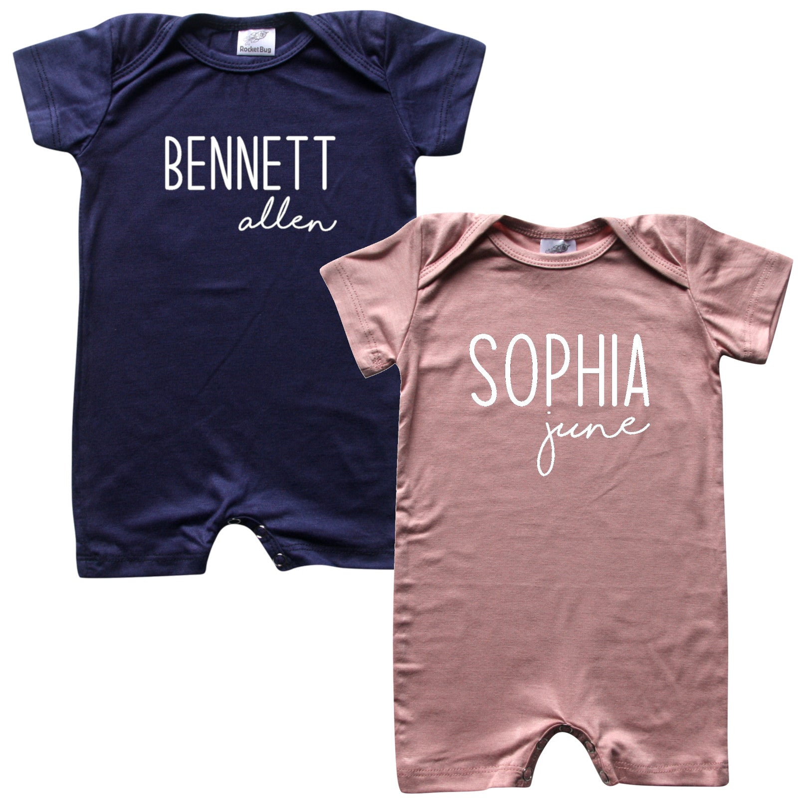 Personalized First + Middle Name (Modern Cursive) Silky Baby Romper Shorts for Boys and Girls