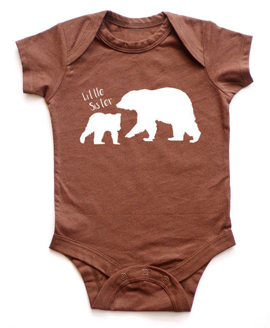 Little Sister with Big Bear Baby Bodysuit