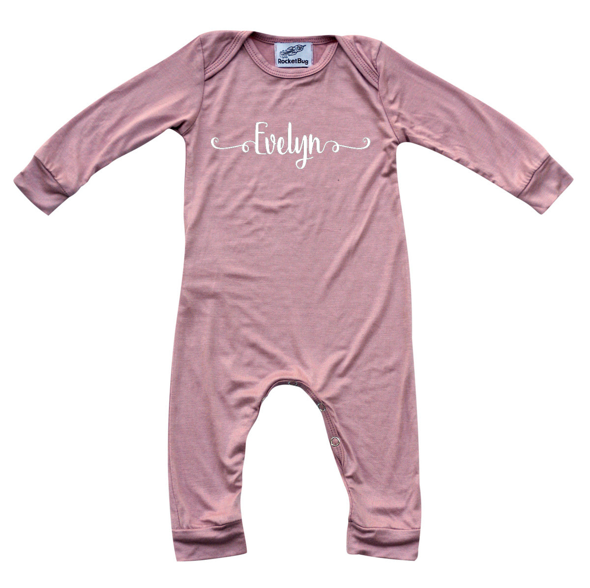 Personalized Custom Silky Long Sleeve Baby Romper (Sweetly Modern Font) Silky Dusty Rose