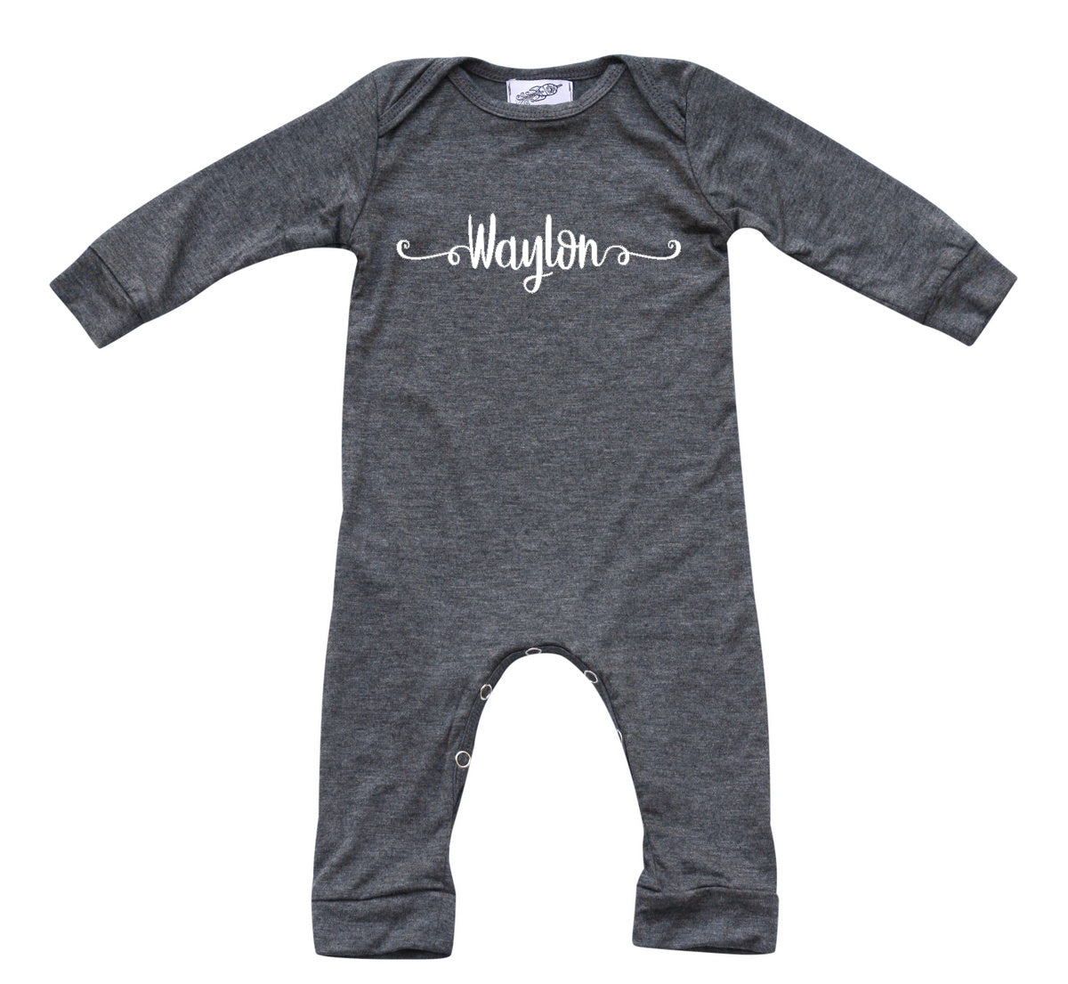 Personalized Custom Silky Long Sleeve Baby Romper (Sweetly Modern Font) Silky Heather Gray