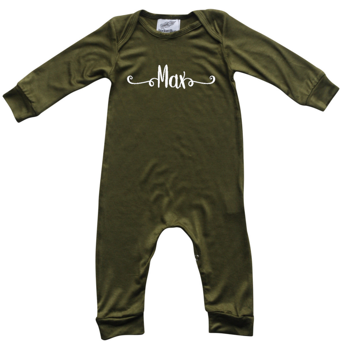 Personalized Custom Silky Long Sleeve Baby Romper (Sweetly Modern Font) Silky Army Green