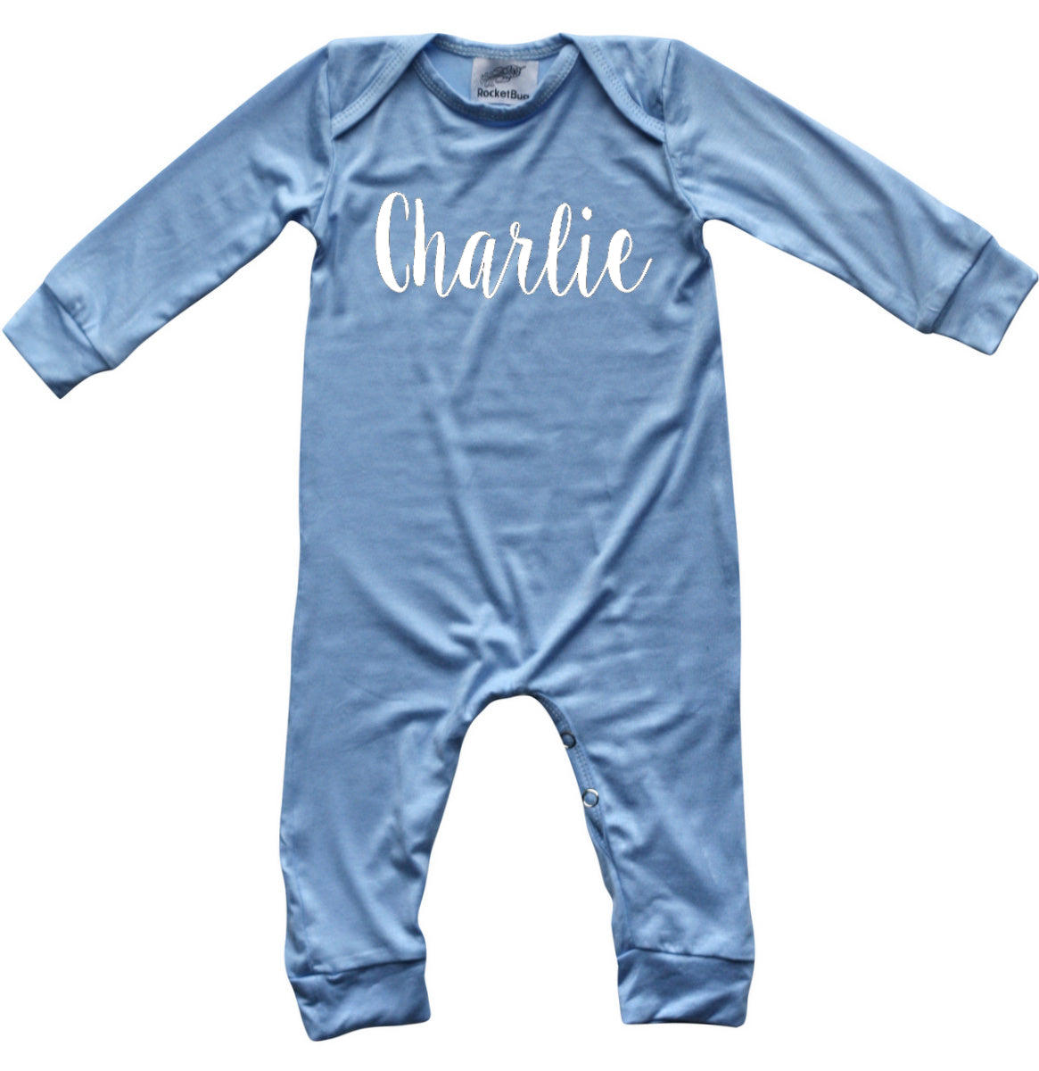 'Lush' Personalized Custom Silky Long Sleeve Baby Romper Silky Light Blue