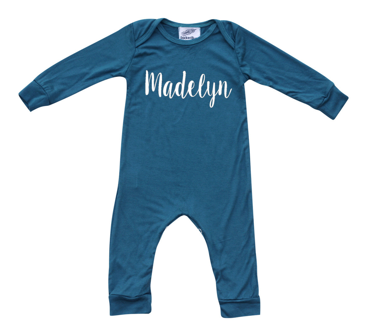 'Lush' Personalized Custom Silky Long Sleeve Baby Romper Silky Midnight Teal