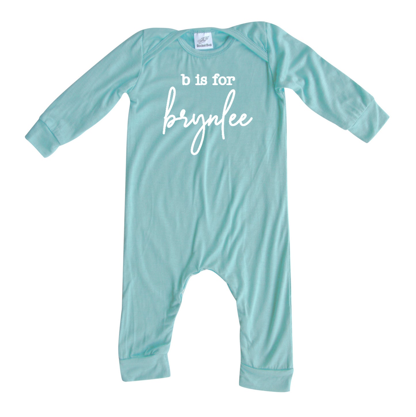 Initial Personalized Custom Silky Long Sleeve Baby Romper 0-3 Months (3M) Silky Seafoam Romper Only