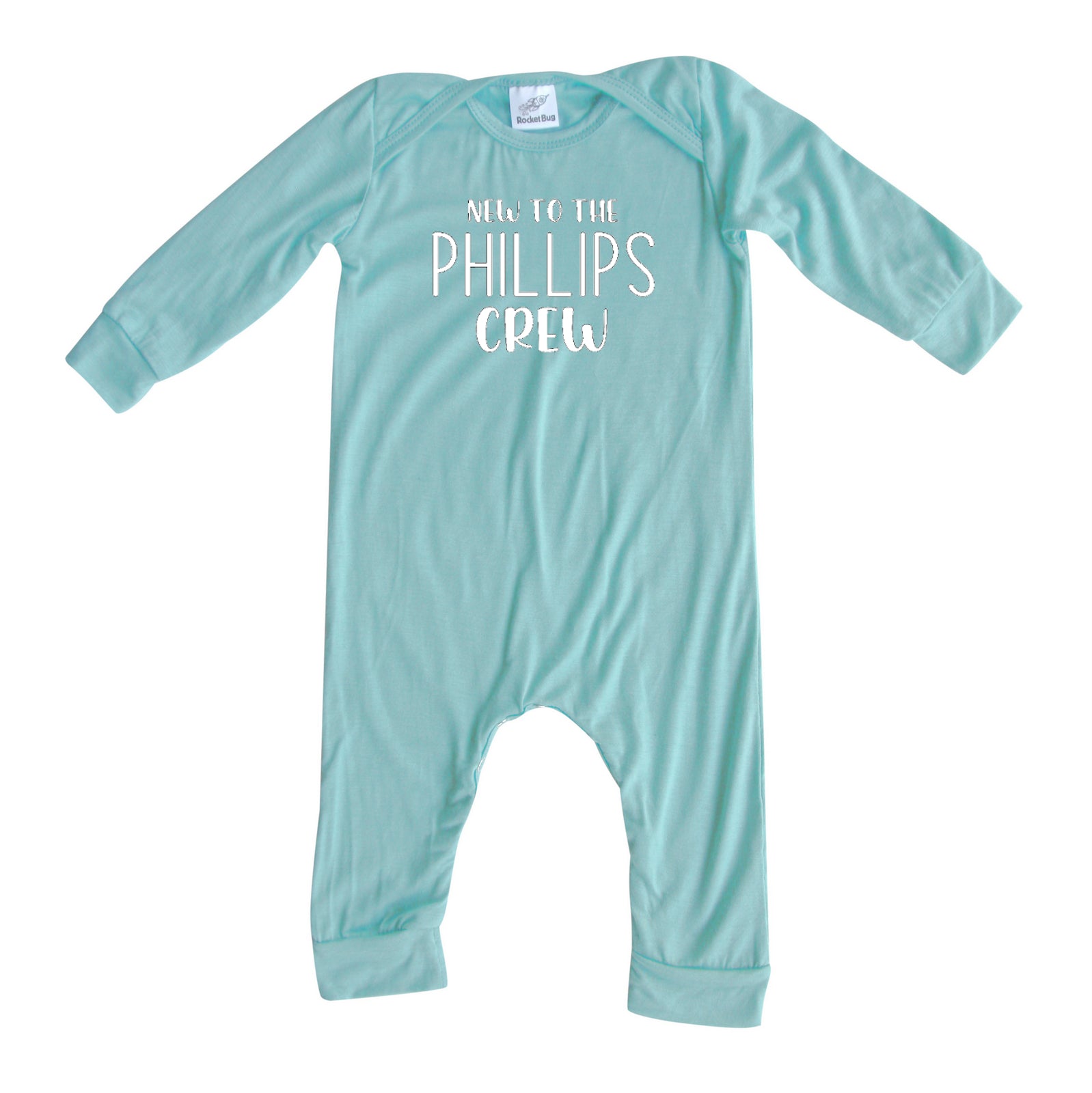 New to the Crew Personalized Custom Silky Long Sleeve Baby Romper 0-3 Months (3M) Silky Seafoam