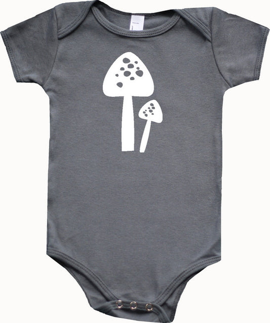 Woodland Animal Silhouette Baby Bodysuit-Mushrooms Grass