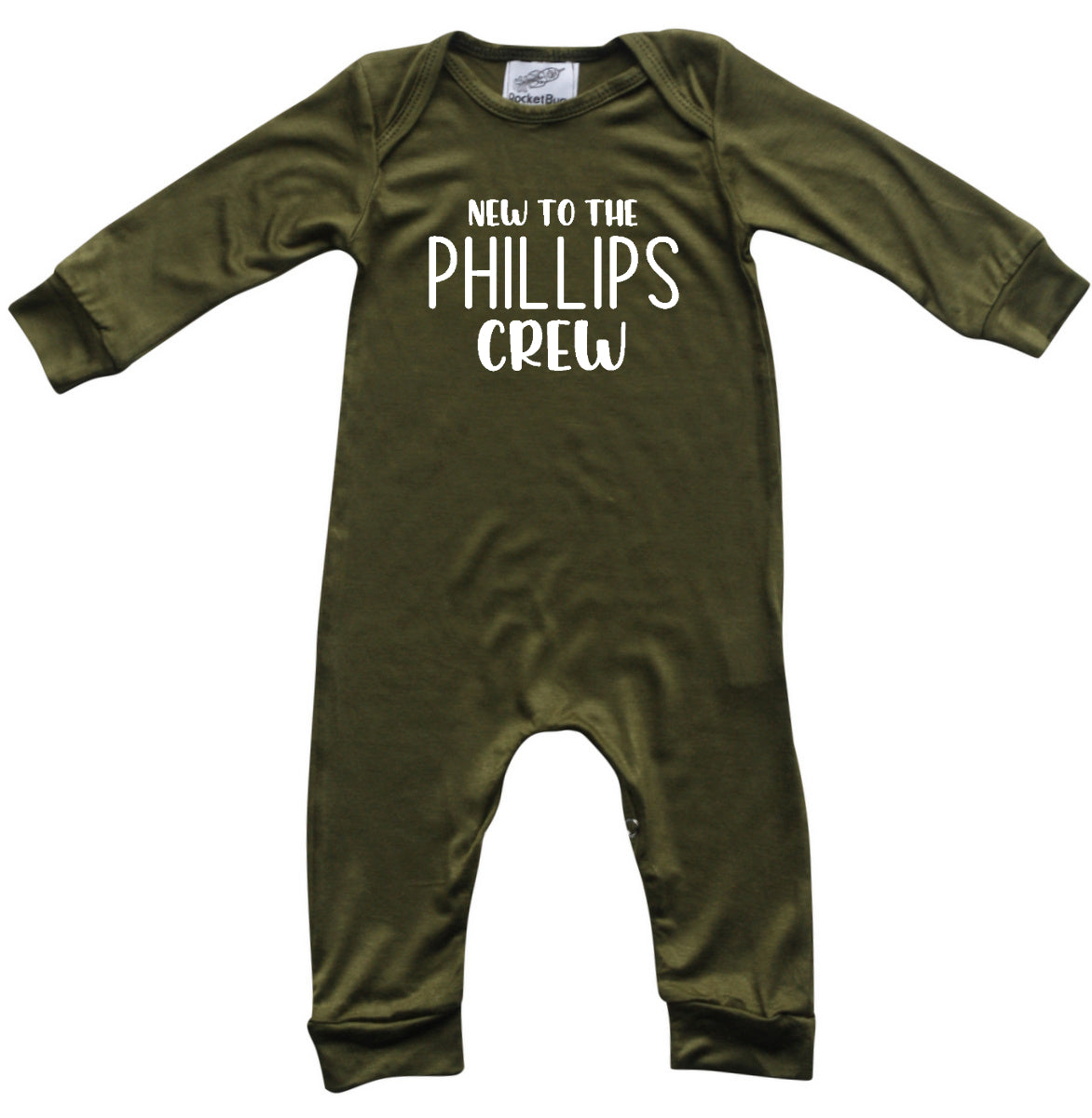 New to the Crew Personalized Custom Silky Long Sleeve Baby Romper Silky Army Green