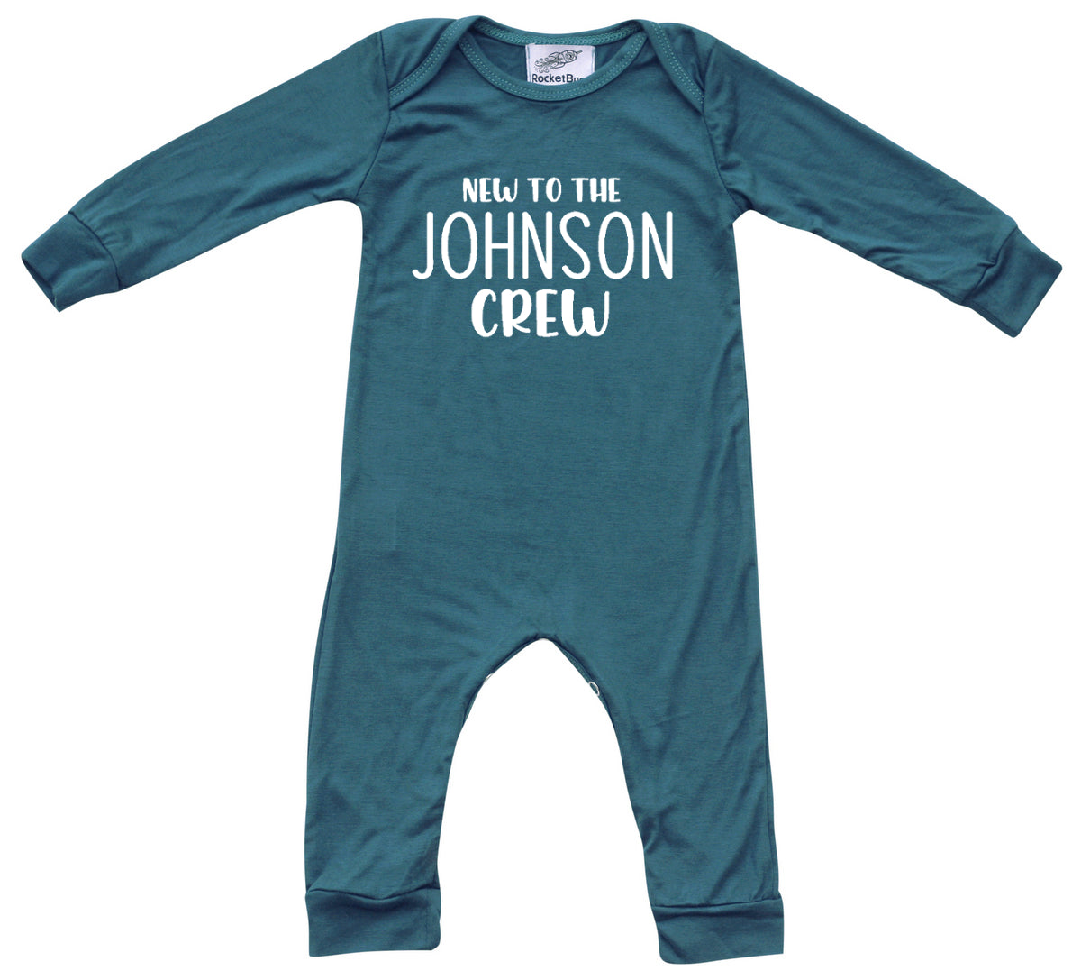 New to the Crew Personalized Custom Silky Long Sleeve Baby Romper Silky Midnight Teal