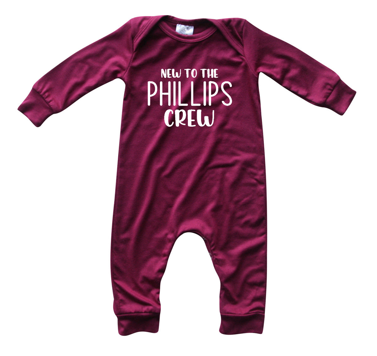 New to the Crew Personalized Custom Silky Long Sleeve Baby Romper Silky Wine