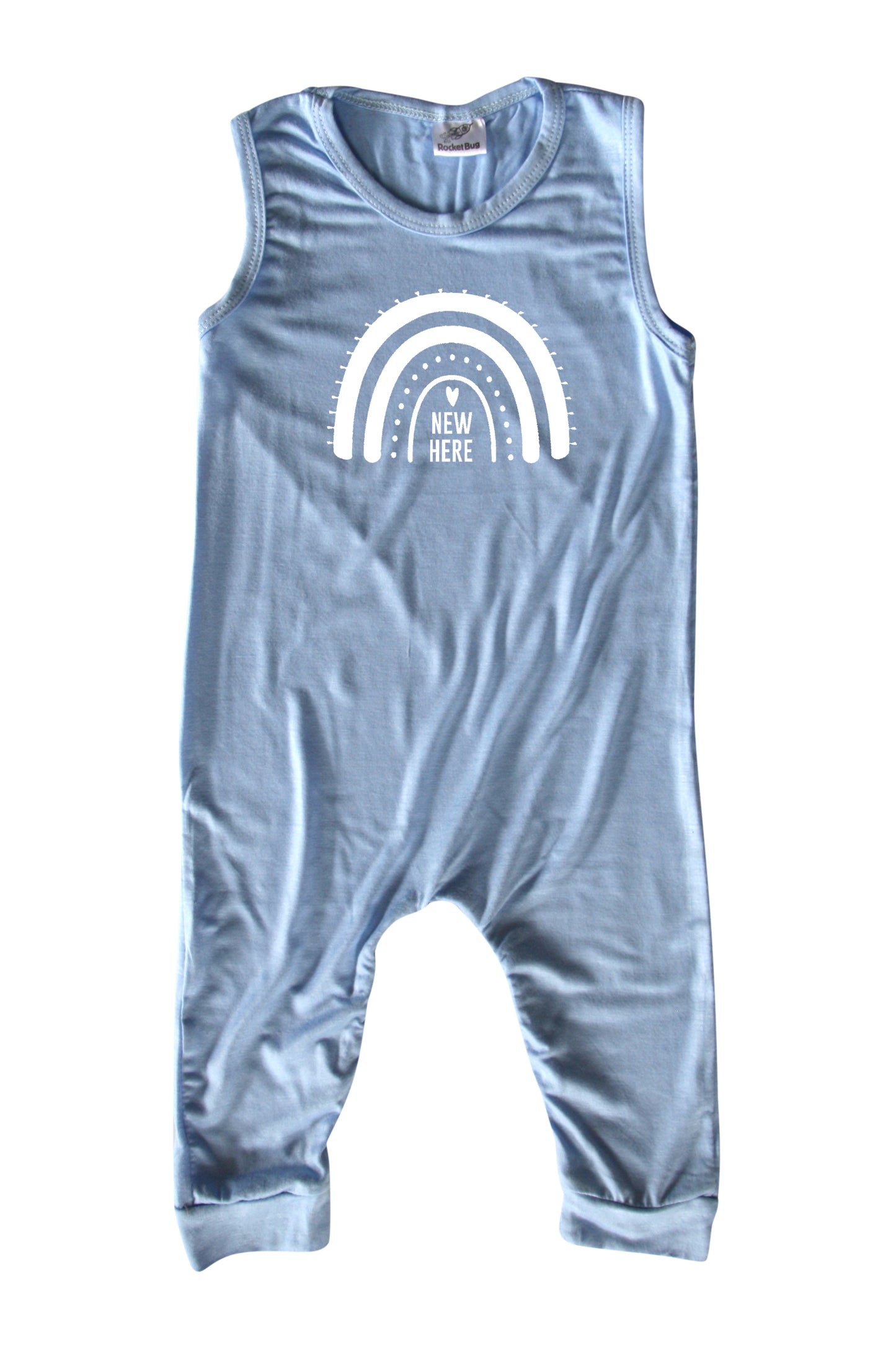 New Here Rainbow Silky Sleeveless Baby Romper for Boys and Girls