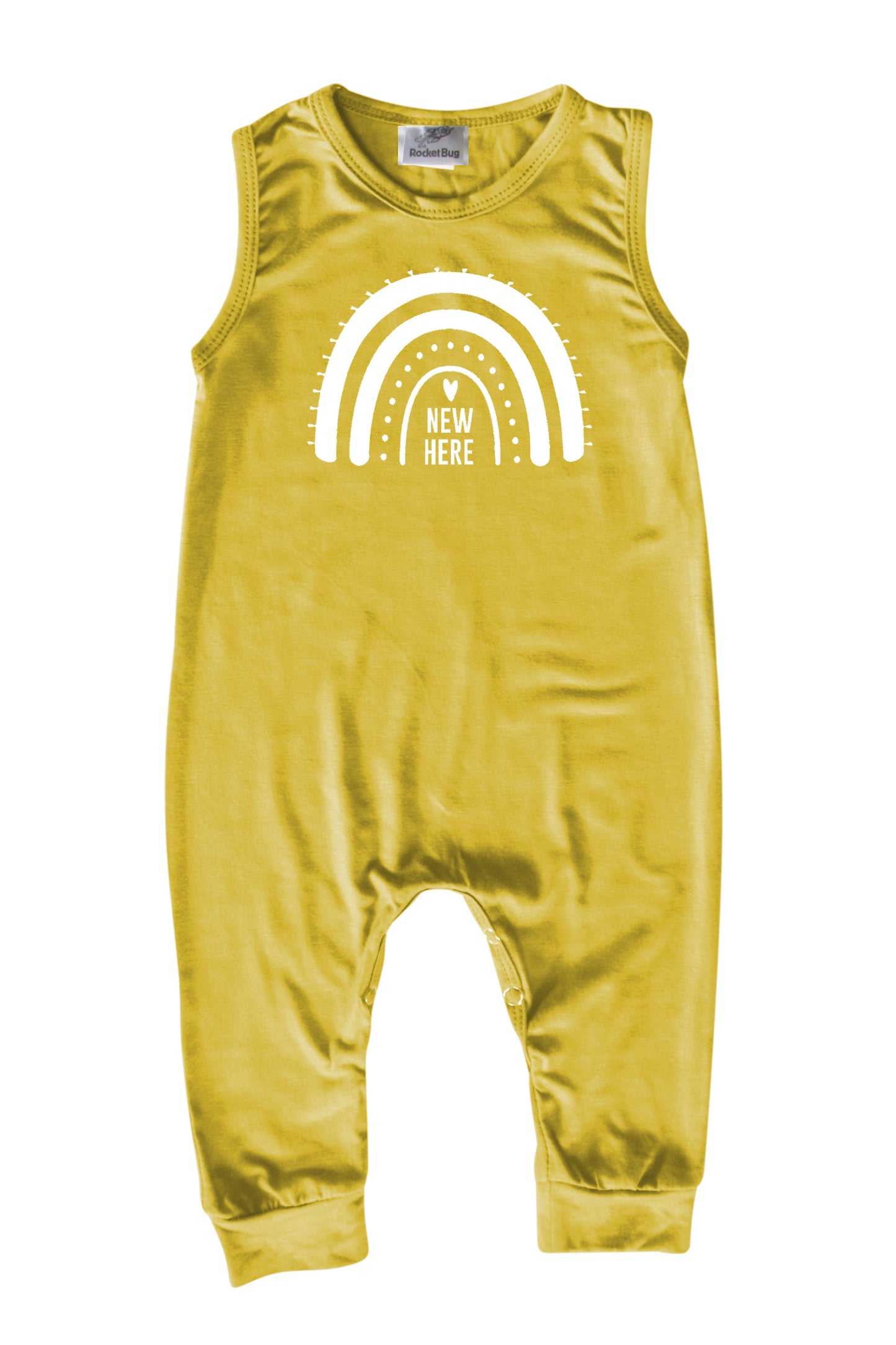 New Here Rainbow Silky Sleeveless Baby Romper for Boys and Girls