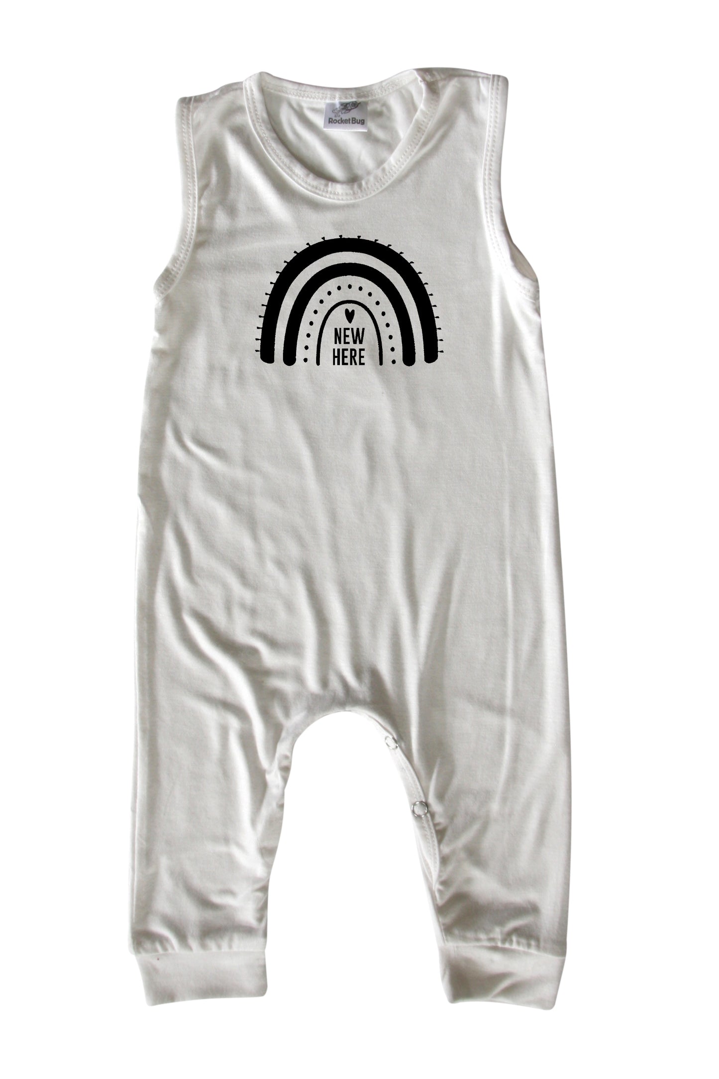 New Here Rainbow Silky Sleeveless Baby Romper for Boys and Girls