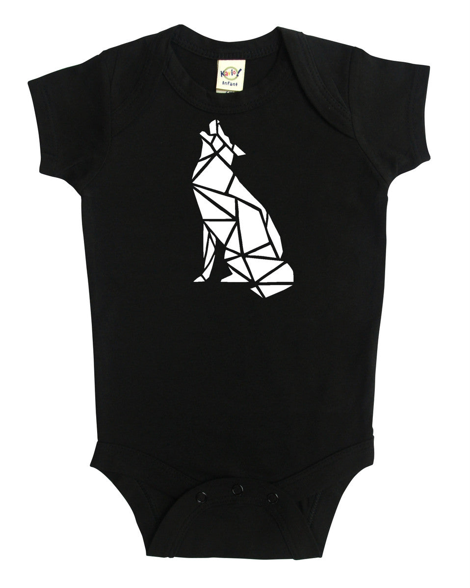 Origami Wolf Silhouette Baby Bodysuit