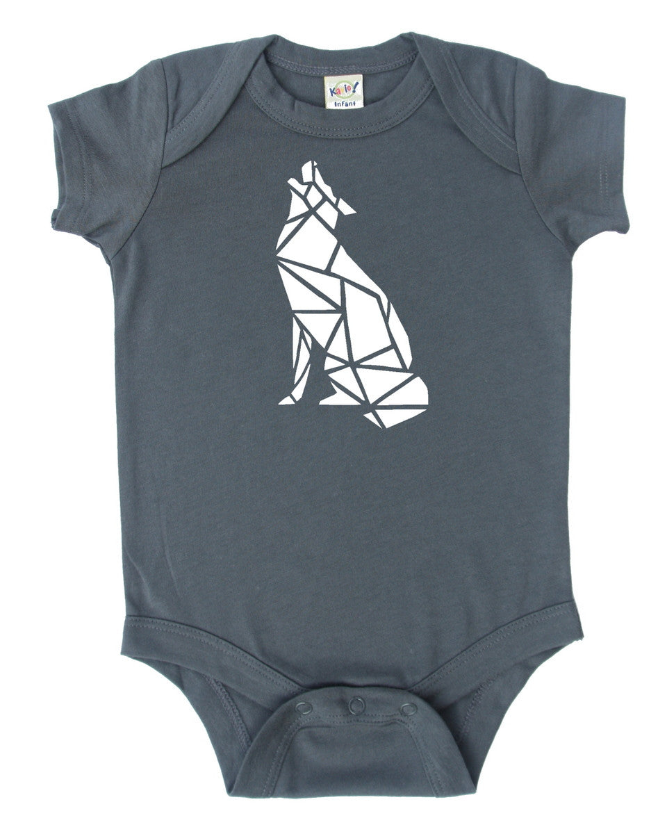 Origami Wolf Silhouette Baby Bodysuit