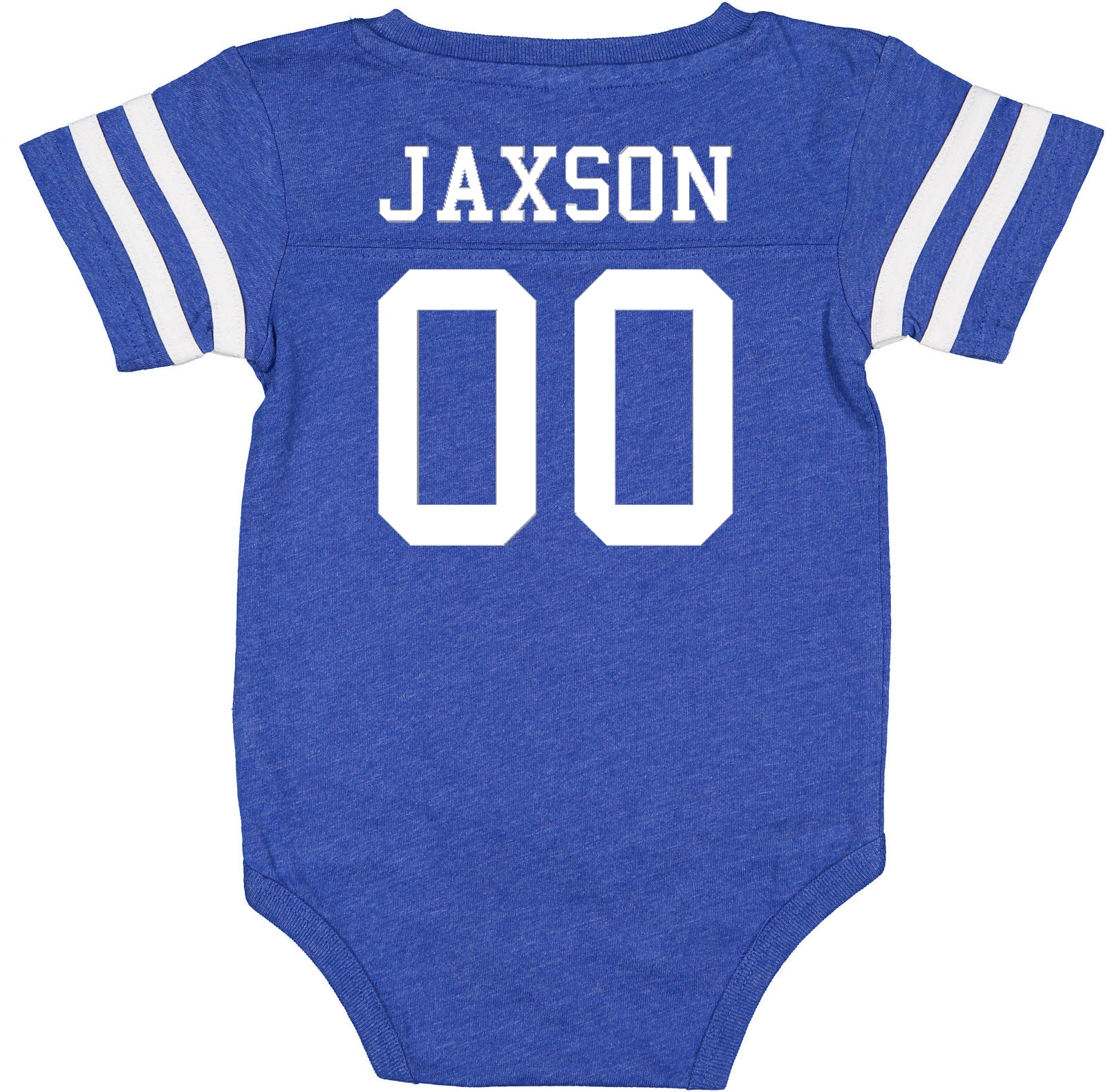 Custom Football Jersey Baby Bodysuit Personalized with Name and Number (Front & Back) Vintage Royal (Blue)