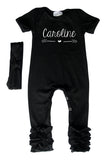 Personalized Baby Ruffle Romper with Heart & Arrow for Girls (Matching Headband Included)