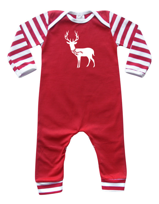 Holiday- Red and White Striped Christmas Long Sleeve Baby Jumpsuit Romper
