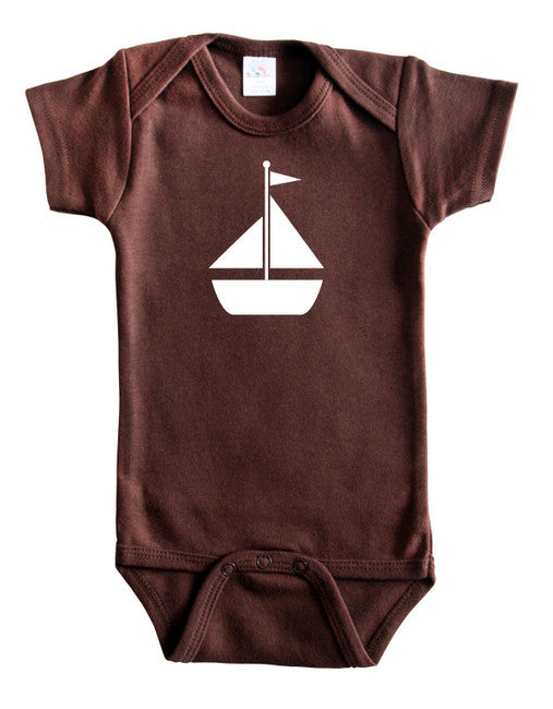 Transportation Silhouette Baby Bodysuit-Sailboat Brown