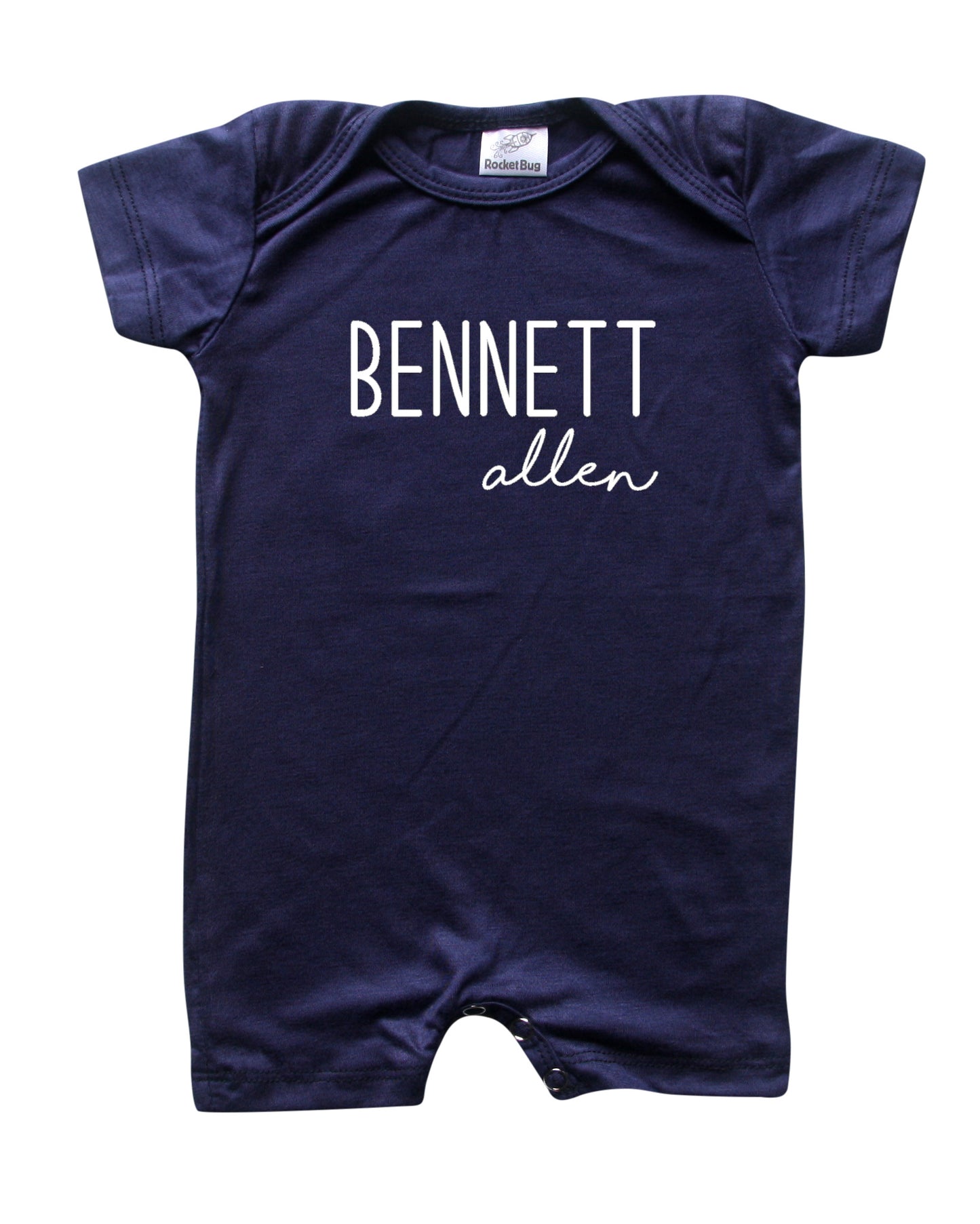 Personalized First + Middle Name (Modern Cursive) Silky Baby Romper Shorts for Boys and Girls Navy