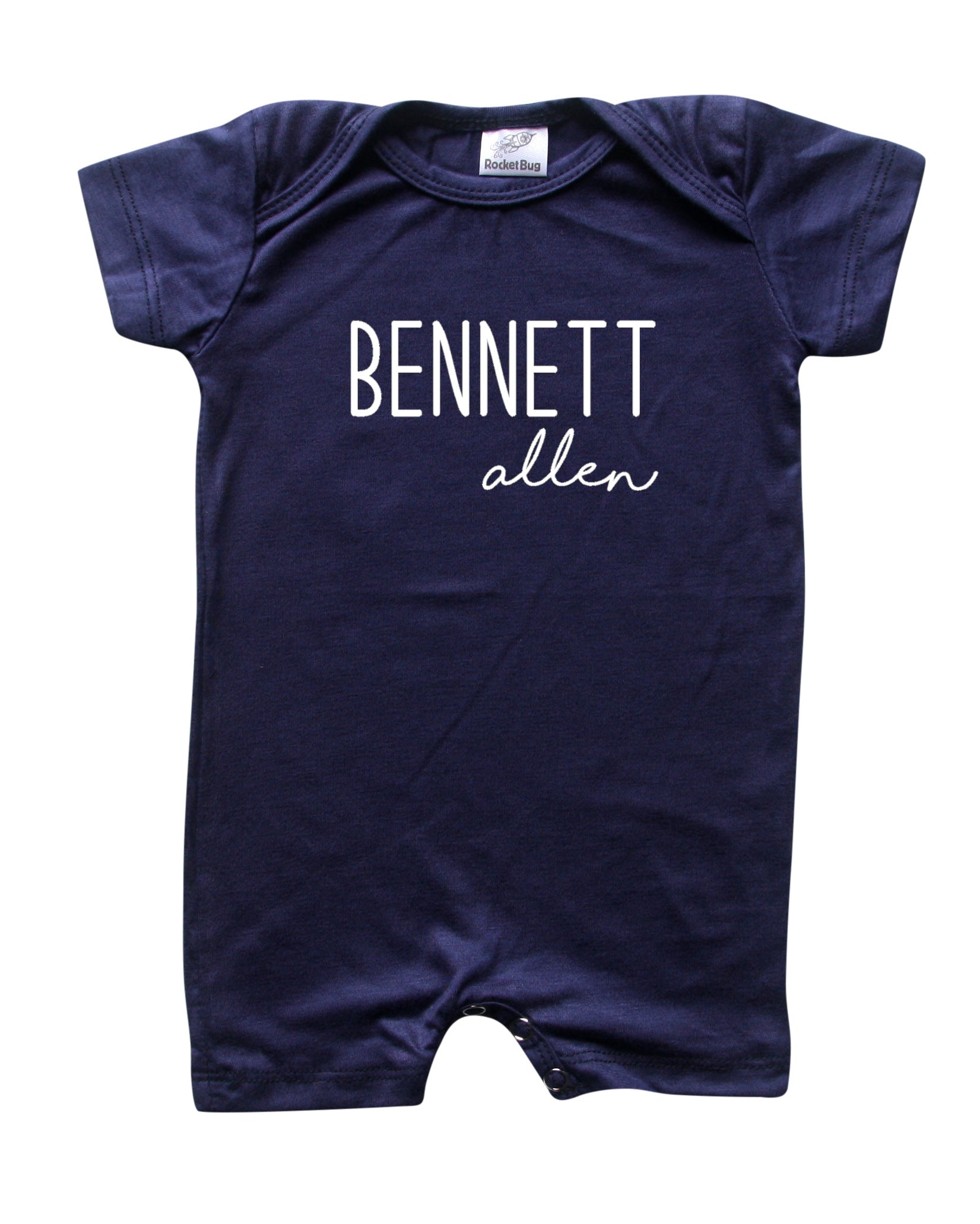 Personalized First + Middle Name (Modern Cursive) Silky Baby Romper Shorts for Boys and Girls Navy